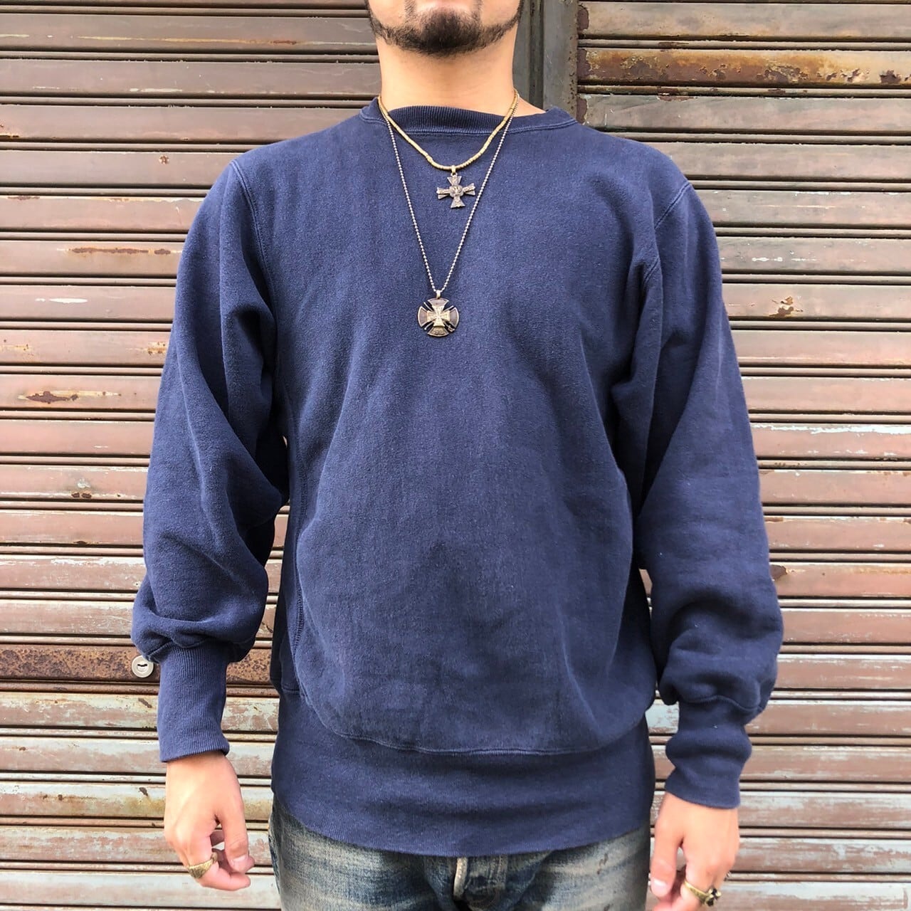 激レア80年代 NAVY!染み込み！人気Lサイズ！リバースウィーブ