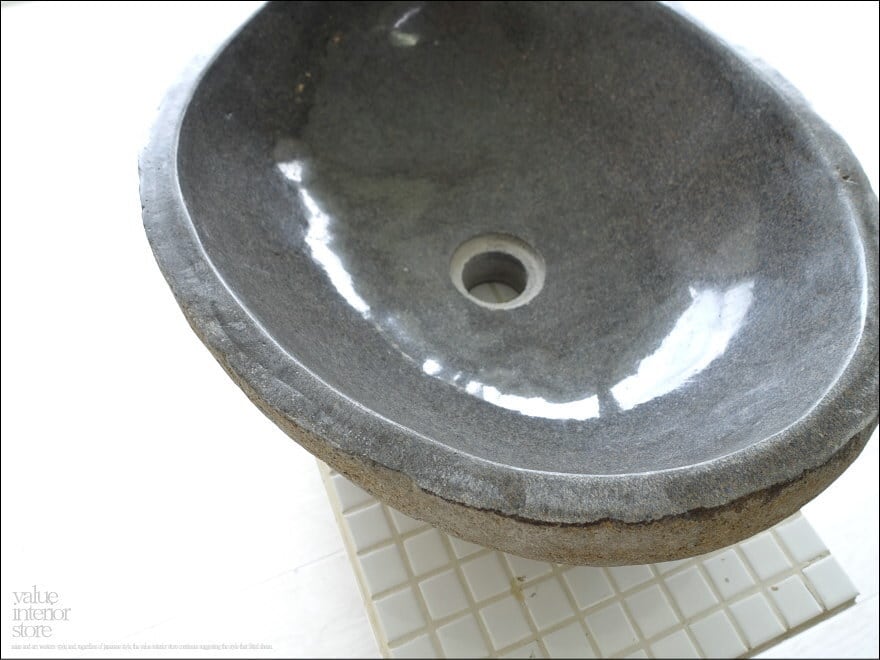 手洗鉢 自然石 洗面ボウルL-6 洗面器 手洗いボウル 天然石 ウォッシュボウル 洗面資材 洗面材料 送料込 W47.5 x 38 x H15.5cm  valuestore