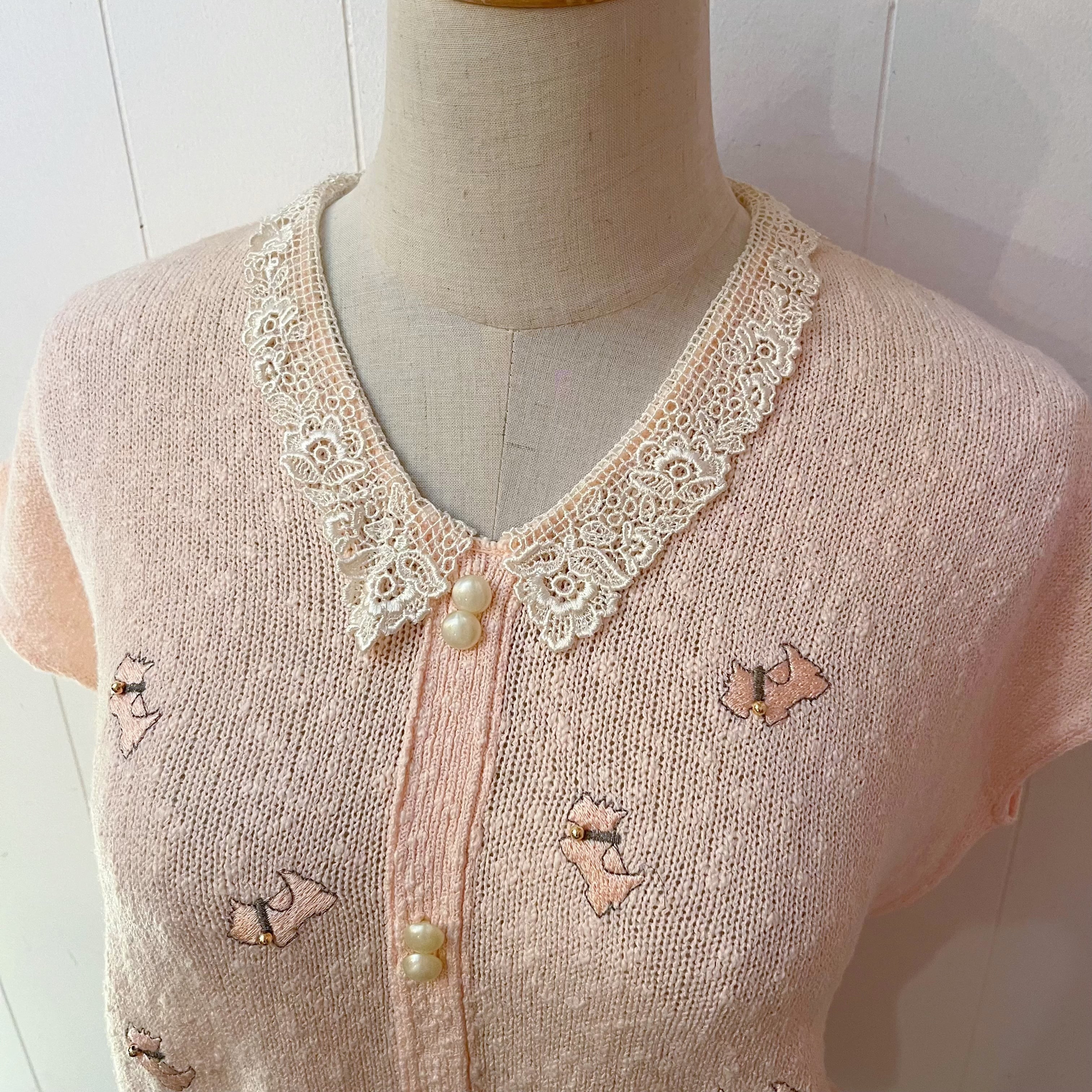 pink terrier lace collar summer knit