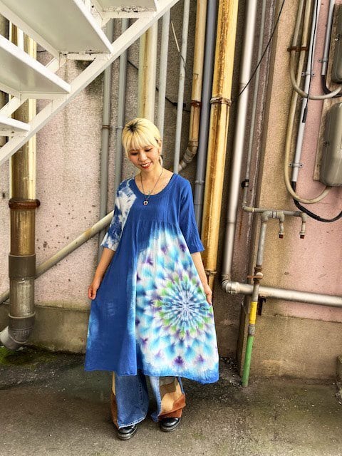 タイダイ染め Tie-dye ロングワンピース ブルービューティ 美しい大