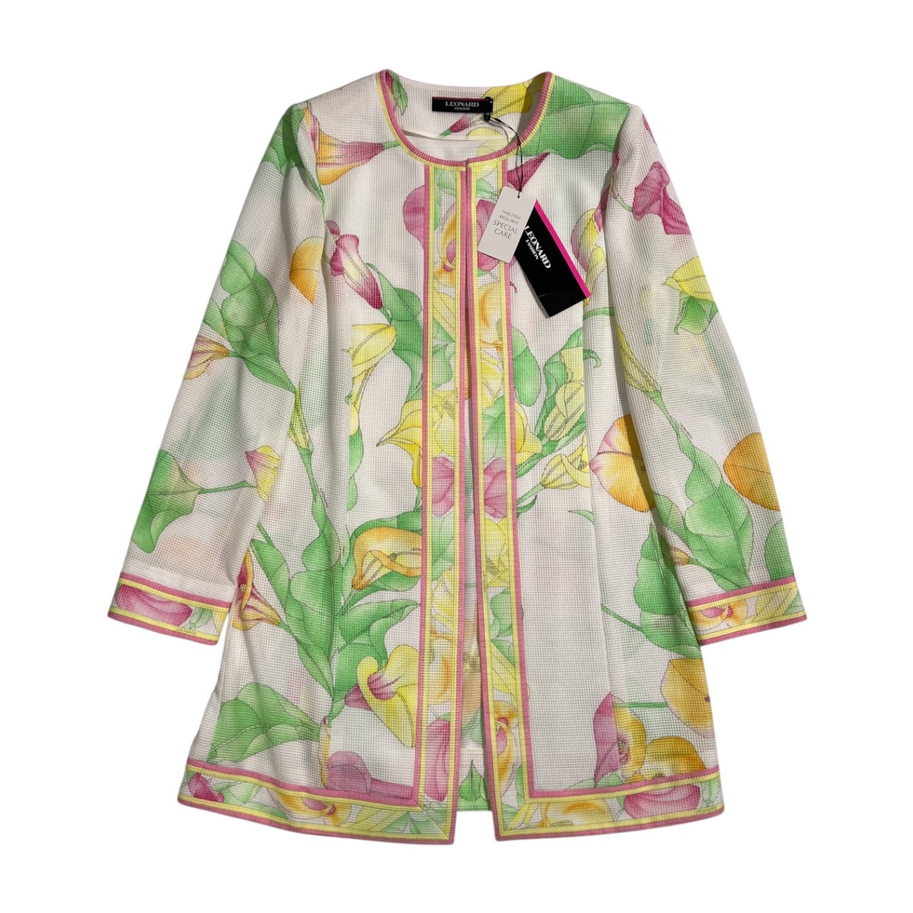 新品タグ付きLEONARD FASHION レオナール ファッション 花柄 ノーカラー ジャケット 羽織 38 /マルチカラー系 レディース