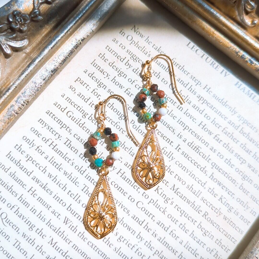 天然石シーブルーカラーアゲート×アクアマリン イヤリングorピアス
