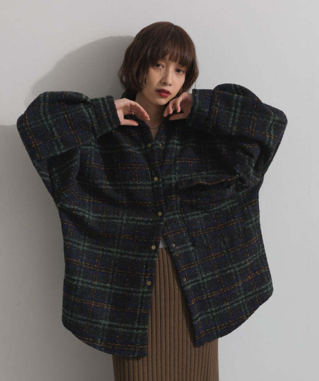 HD2510028 ブークレチェックシャツジャケット green