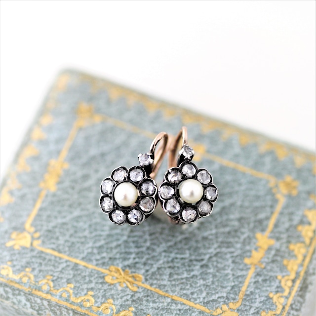 Rose cut Diamond & Pearl Earrings  ローズ・カット　ダイヤモンド　＆　パール　クラスターリング