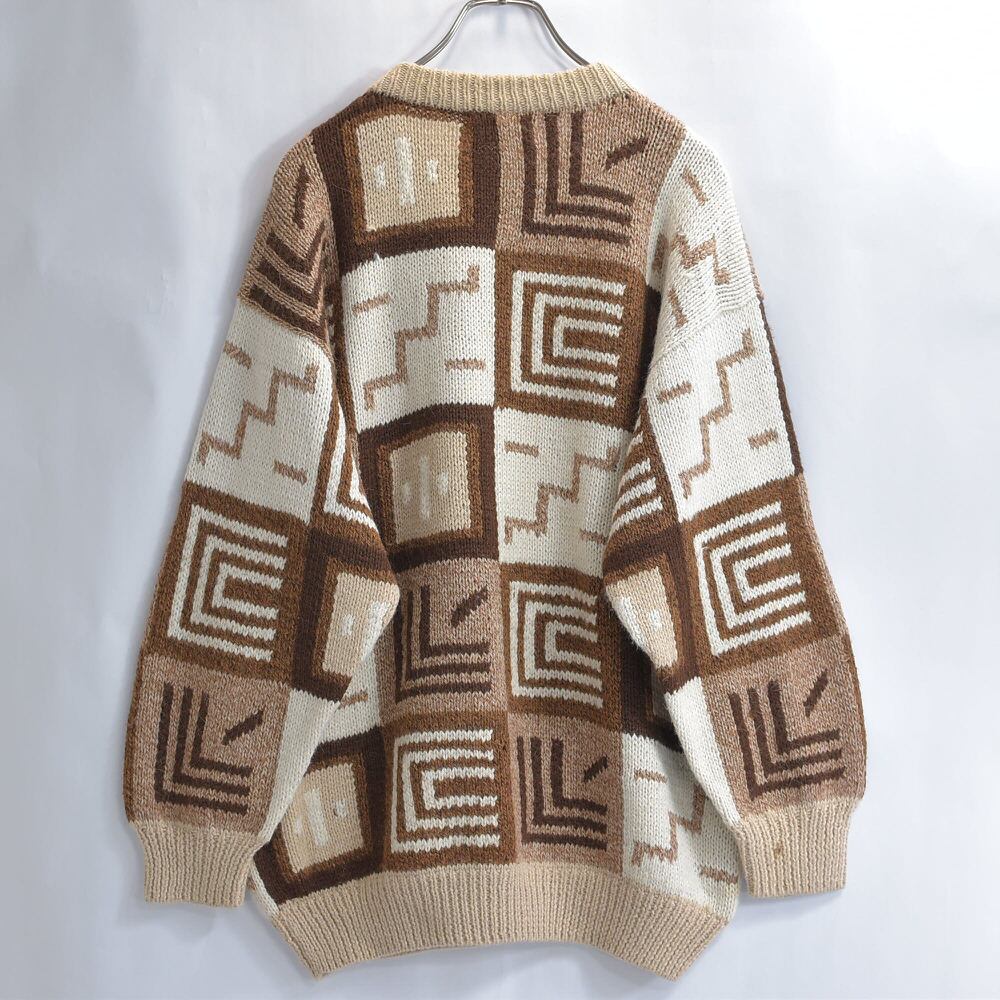 古着 ビンテージ 70s デザイン ニット パッチワーク ゴールド 90s～ INCA-TEX インカテックス パッチワーク風デザイン アルパカ
