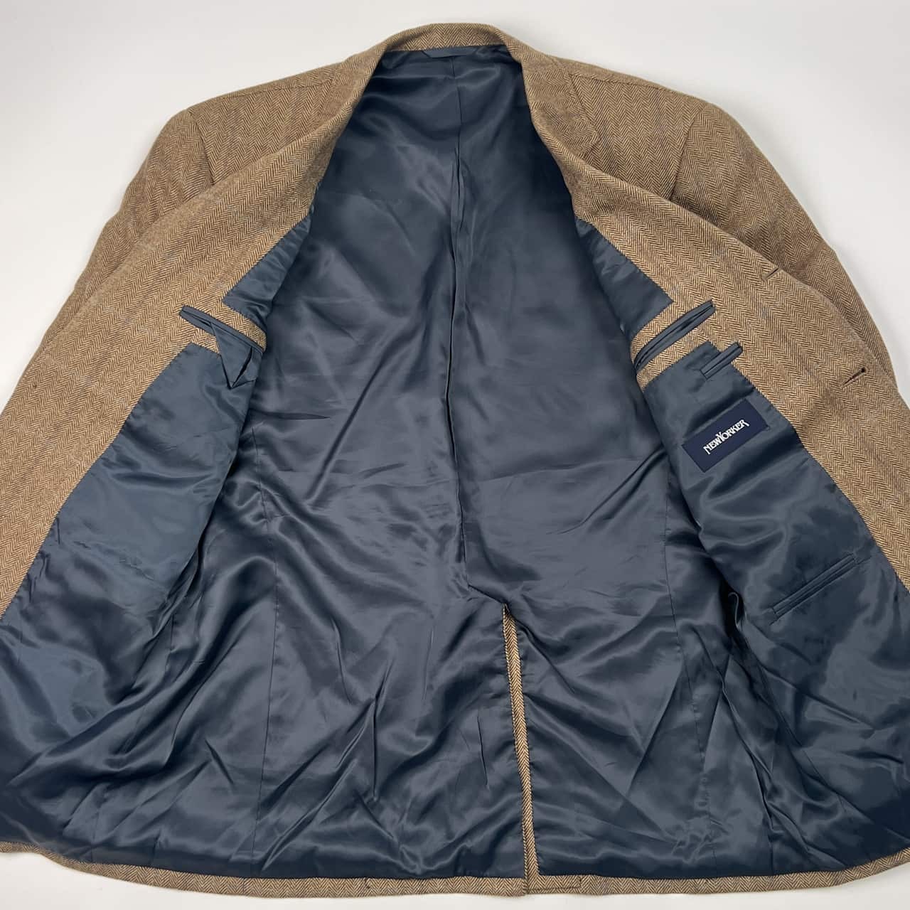 NEWYORKER ニューヨーカー ヘリンボーン チェック 段返3B ウール テーラードジャケット A7/ベージュ系 メンズ