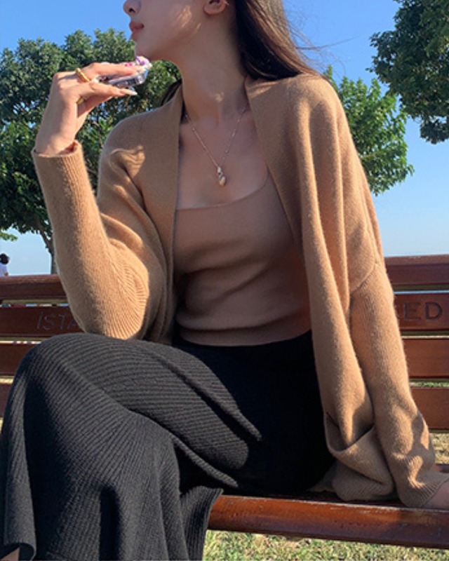 とろみニットロングカーディガン　A25184