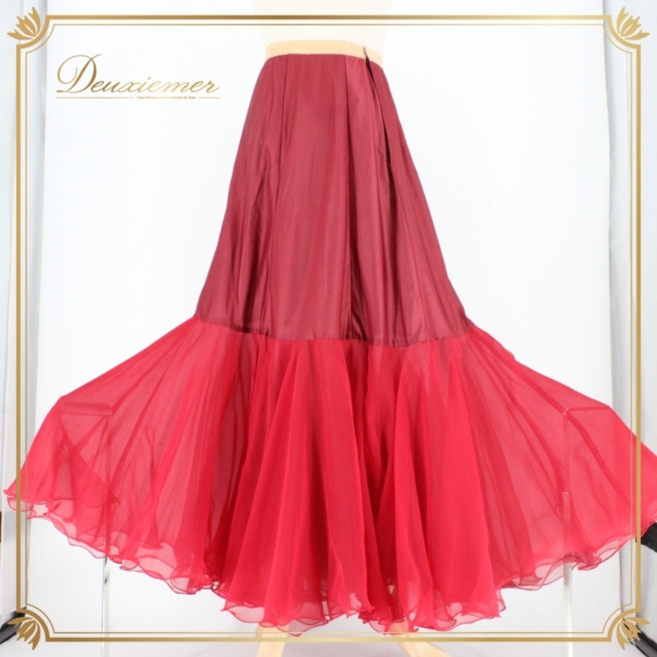 社交ダンス 衣装 スタンダード スカート  パニエ ペチコート レッスンウェア レディース レッド系 赤 ボルドー 無地 差し色 練習着 上品 深みのある 濃いレッド お手持ち スカート ドレス プラスワン 伸縮性 ウエストゴム おしゃれ フェミニン 演出用 衣装替え レッスン用 パーティー ロングスカート シルエット