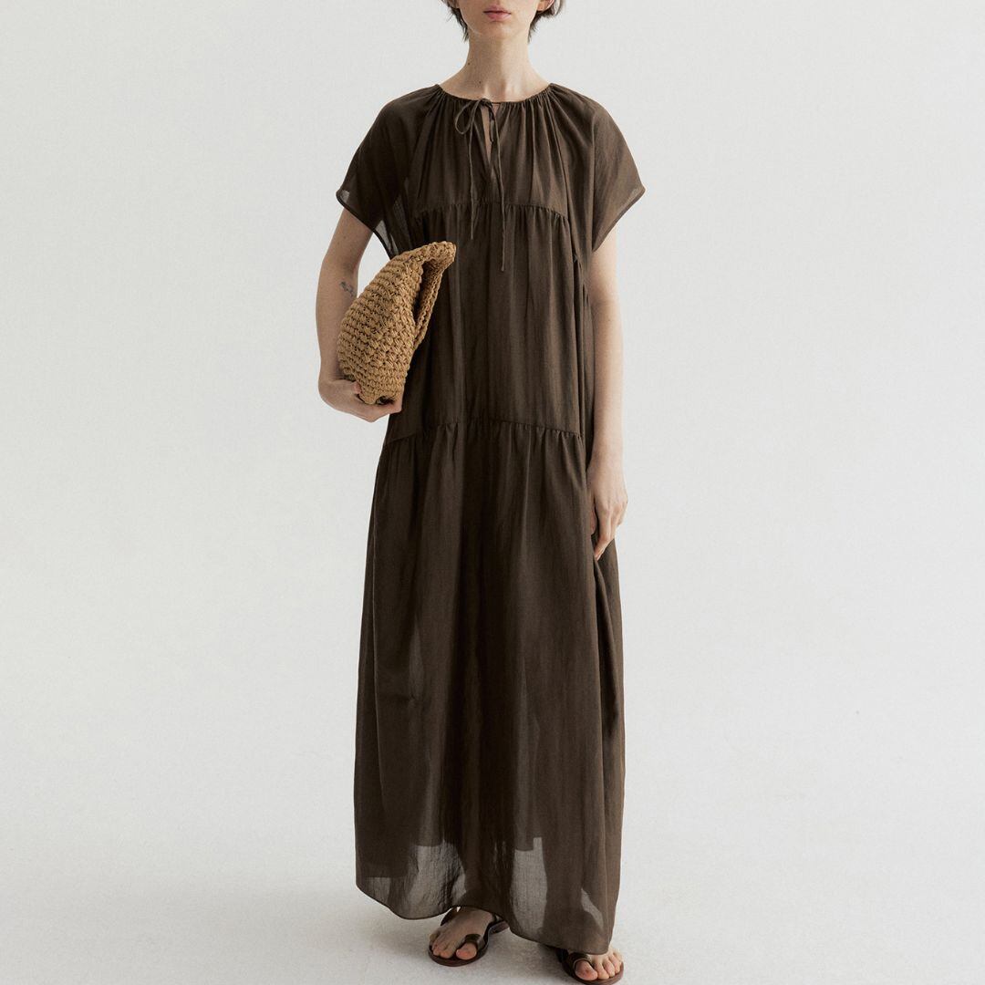 ネックリボンティアードワンピース T4065