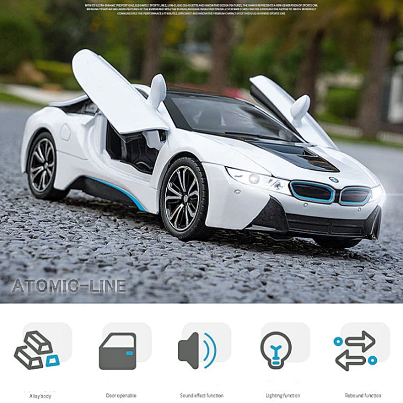 BMW i8 1/24 ミニカー 全2色 ライト点灯 エンジンサウンド 合金モデル