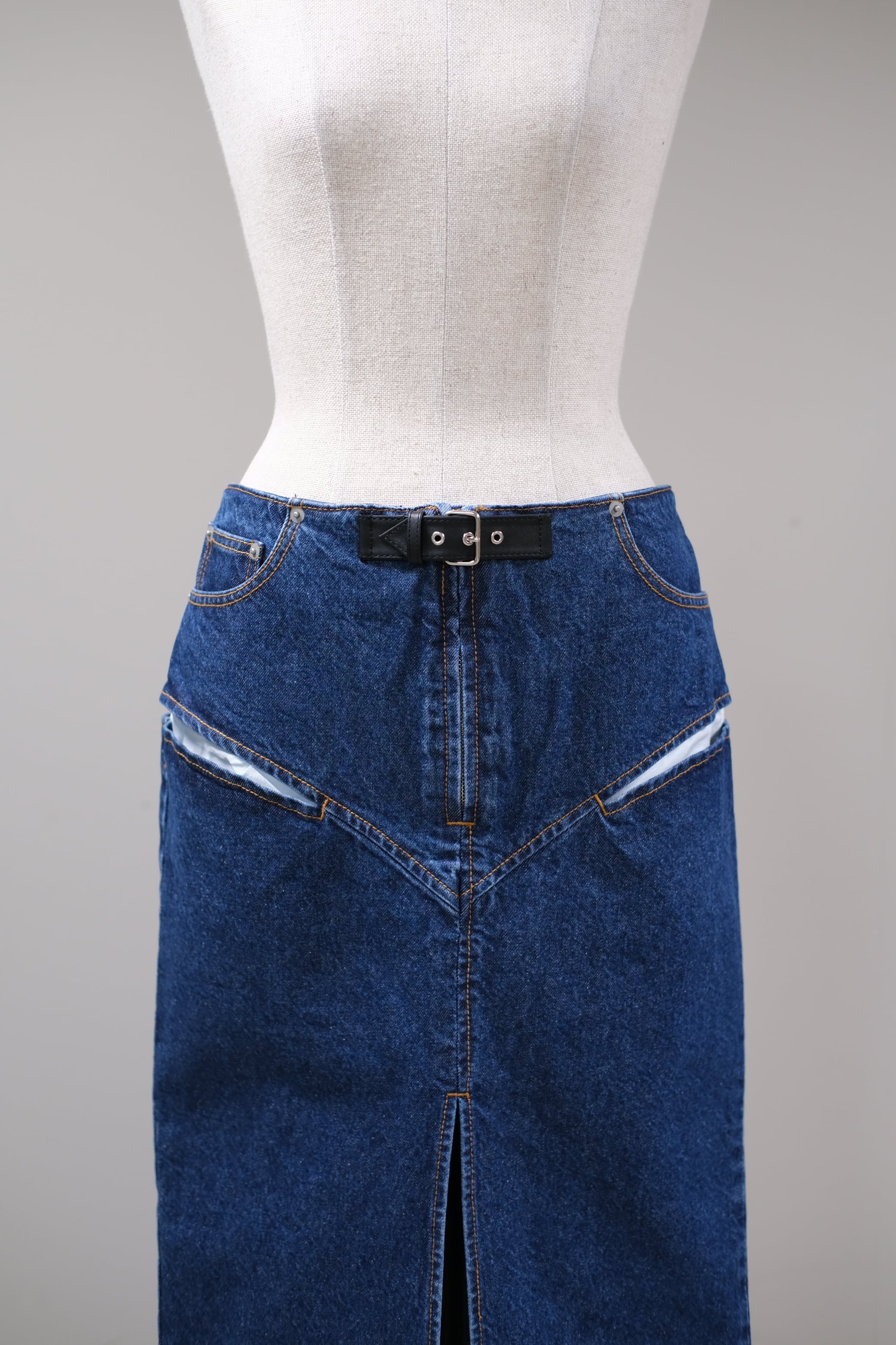 FETICO】CUT-OUT DENIM MIDI SKIRT - indigo - | loop