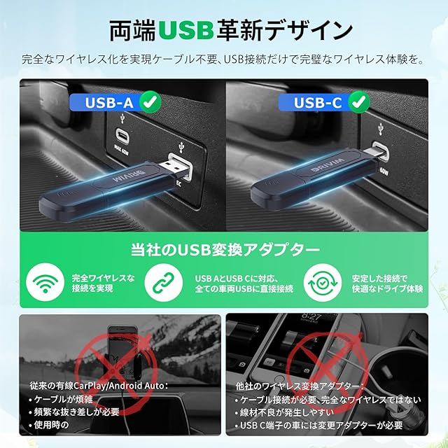 DRIVIM ワイヤレス CarPlay + ワイヤレス Android Auto 2in1