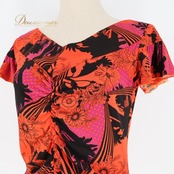 社交ダンス 衣装 トップス ブラウス オレンジ系 チャコットロイヤルダンス Chacott ROYAL DANCE 練習 レッスン 花柄 ドット柄 水玉 半袖 伸縮 ストレッチ 上品 黒 紫 かわいい パーティー ダンス衣装 日本製 ブラック系 パープル系