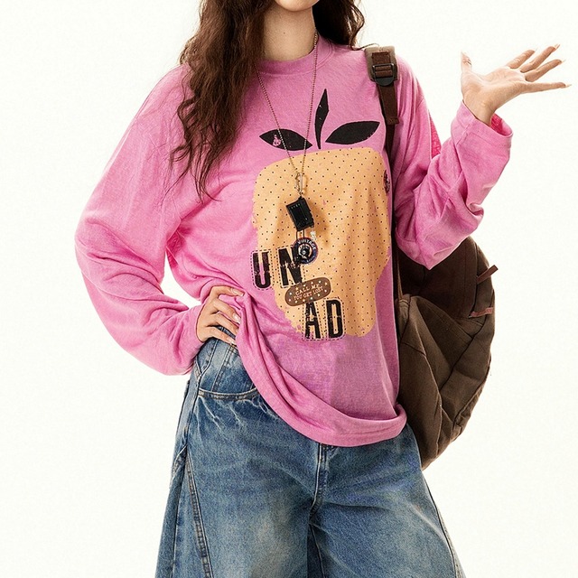 フルーツモチーフリラックスロングスリーブTシャツ 2col R02587