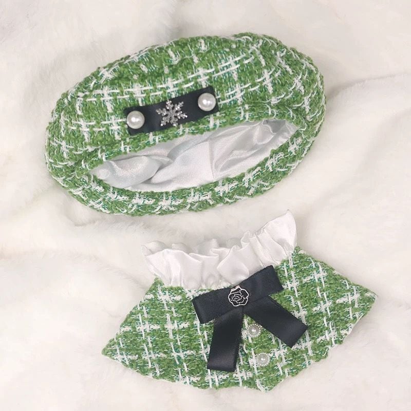 10cm】ツイード チェック柄 ポンチョ マント ベレー帽 セット 7色