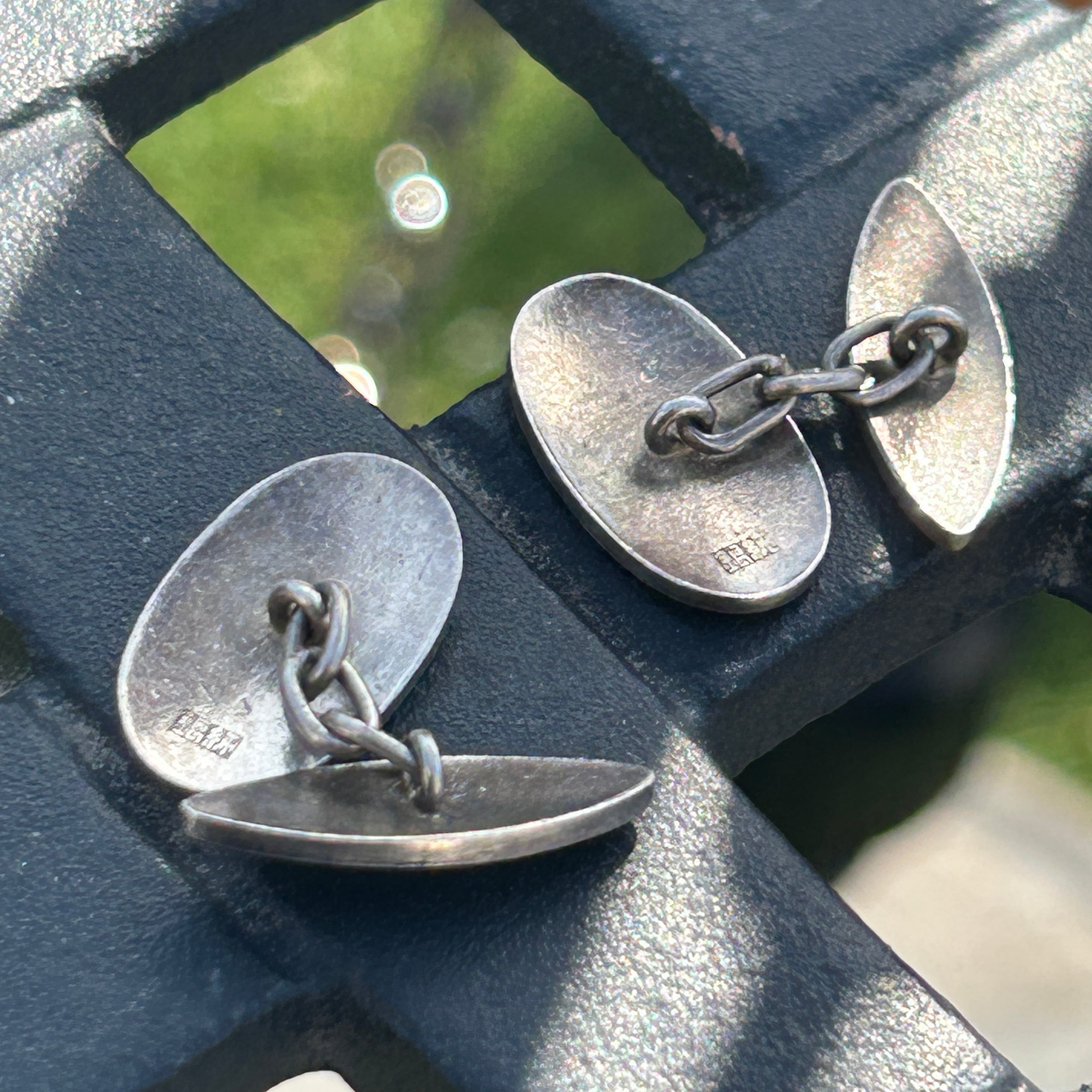 ヴィンテージ　輸出用七宝カフスボタン　スカイブルーに紅葉