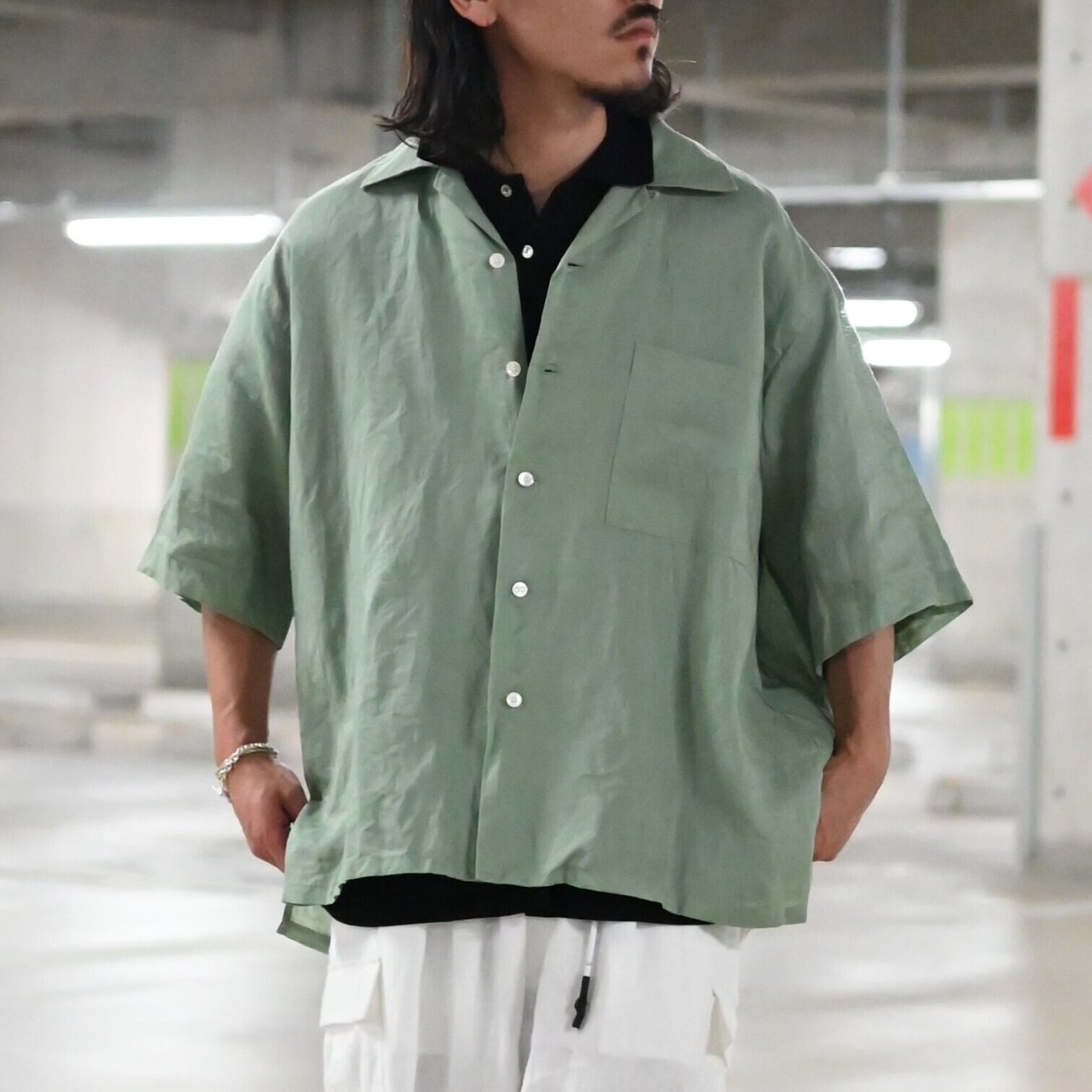 INTERIM / RAMIE SHEER LAWN HYPER BIG S/S OPEN COLLAR SHIRT | GANKO