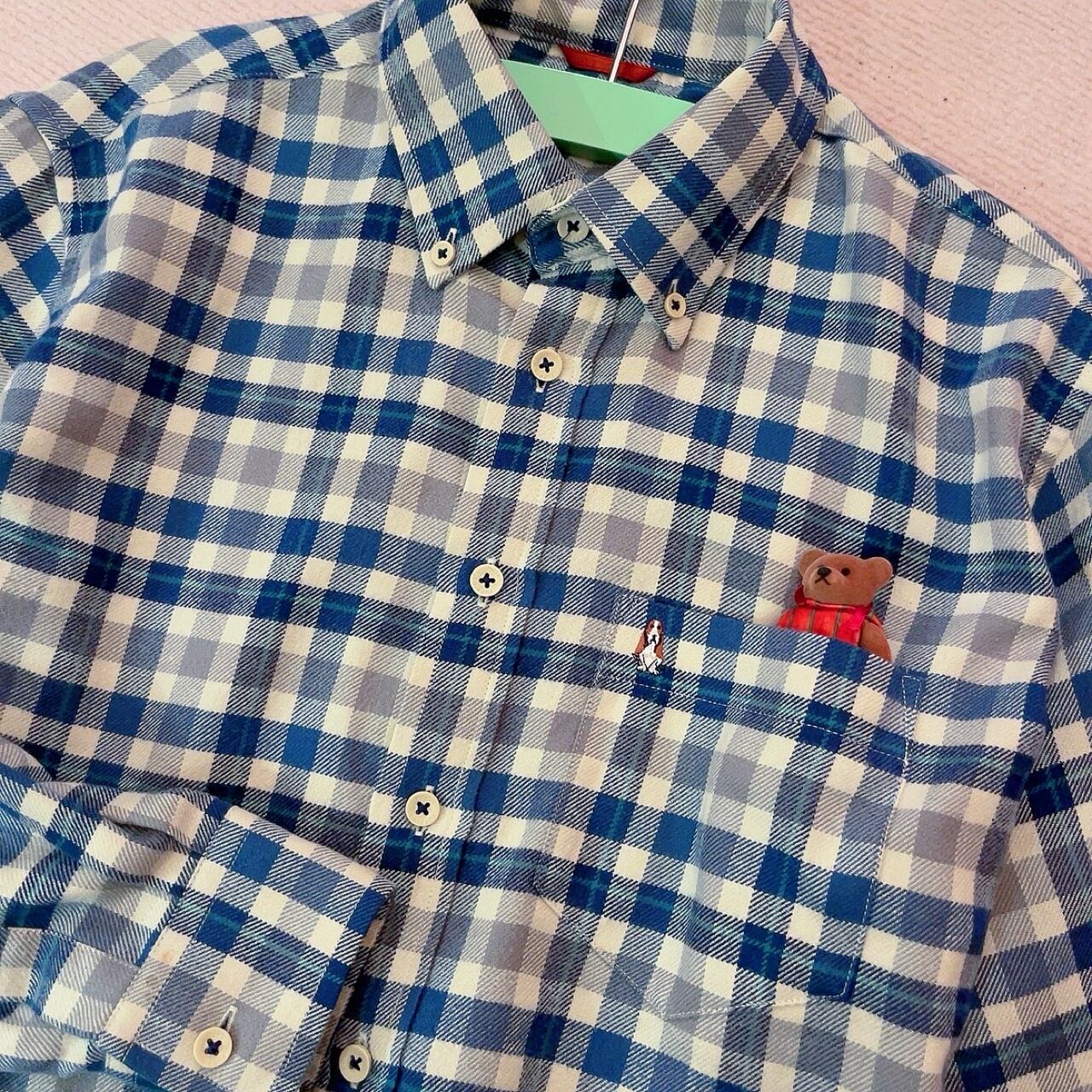 blue green check flannel shirt