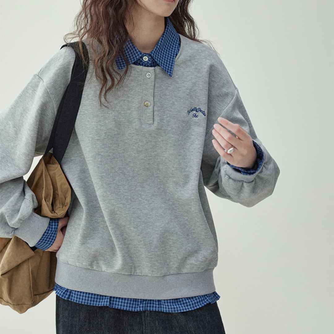 round neck faux two piece sweatshirt