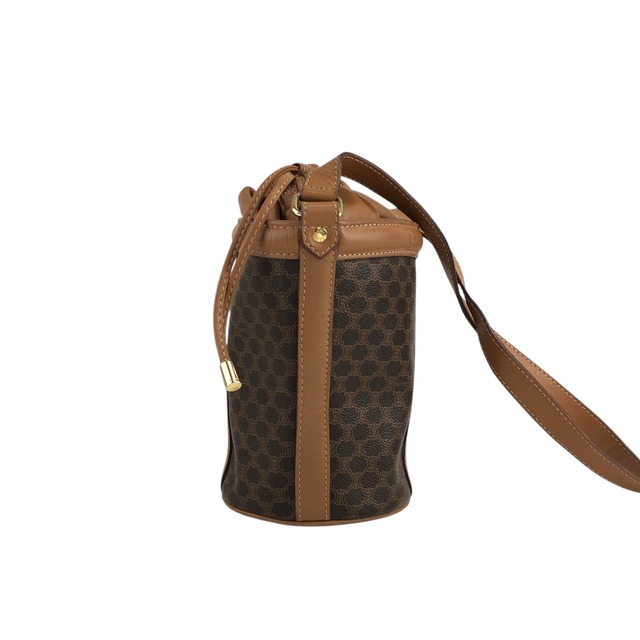 CELINE セリーヌ マカダム ショルダーバッグ ブラウン PVC レザー 巾着 vintage ヴィンテージ オールド hxbvm2