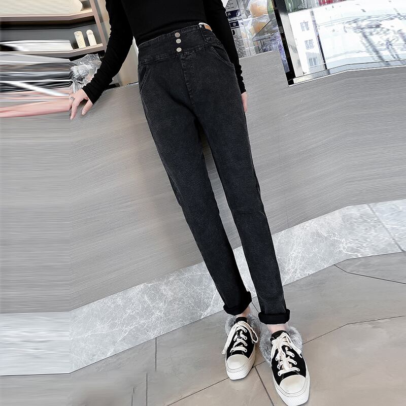 オータムウィンターストレッチウェストパンツ ベルベットスリムジーンズ エラスティック 伸縮 大きめサイズ 秋物 冬物 ミックスインファッション26335537178