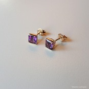 ヴィンテージジュエリー 9ctゴールド 天然アメシスト ピアス（ソーティングメモ付）