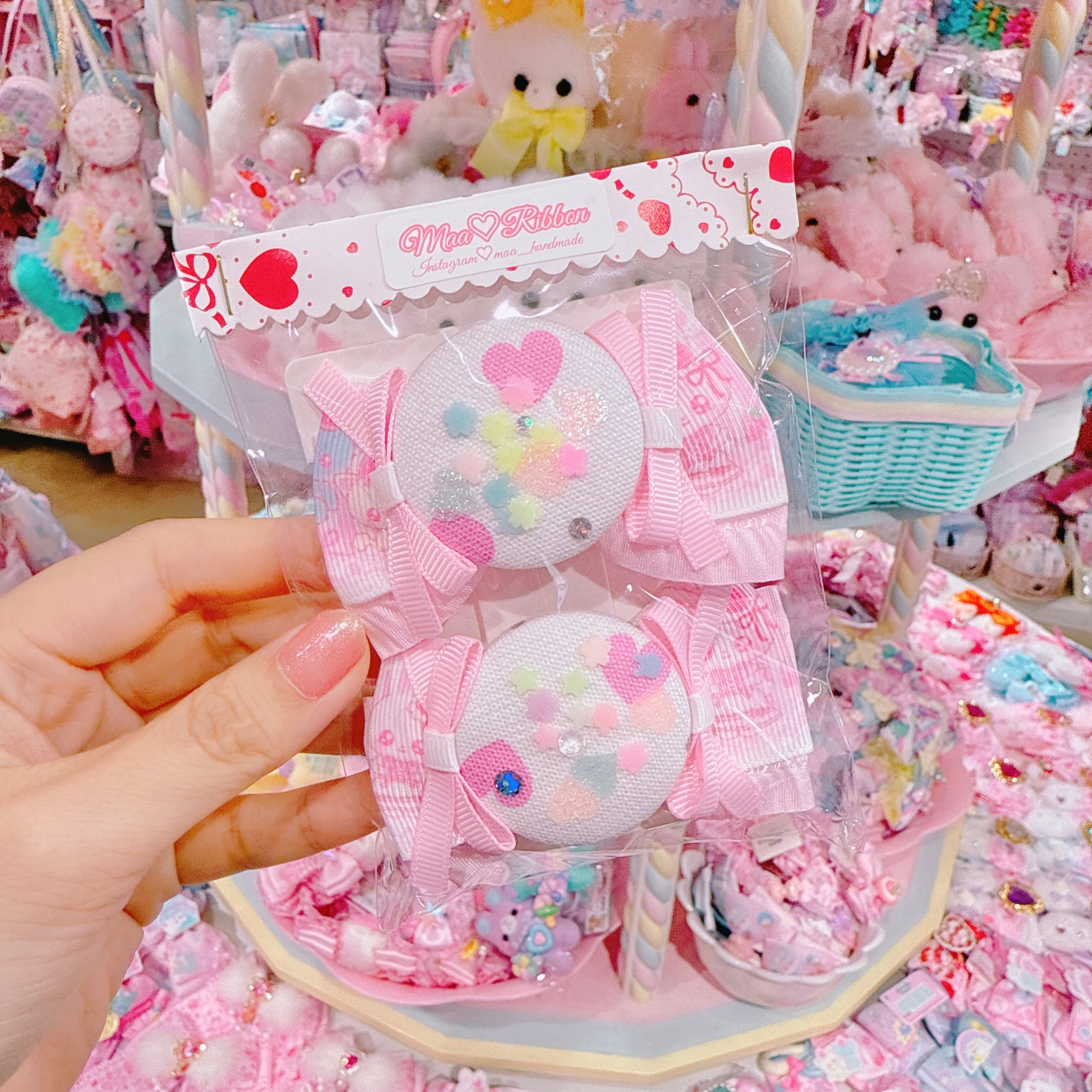 【R14】50-32くるみキャンディリボンツインヘアクリップ