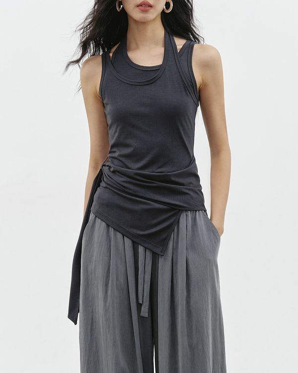 Drape asymmetric sleeveless tank top ◇2color TH3744 | Leithy