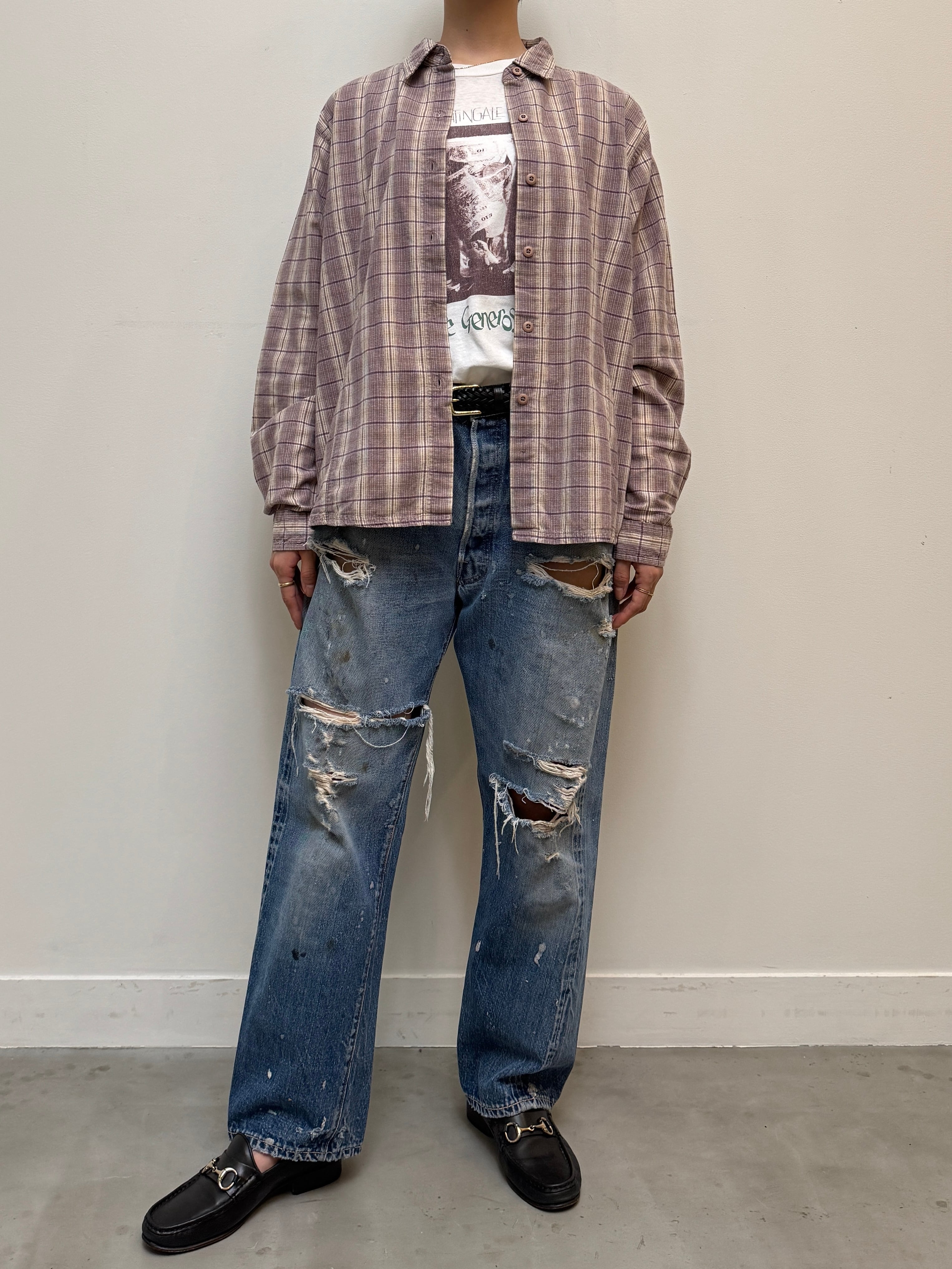 BL13-6 90s USED WOOLRICH CHECK SHIRT -PURPLE-