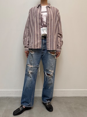 BL13-6 90s USED WOOLRICH CHECK SHIRT -PURPLE-