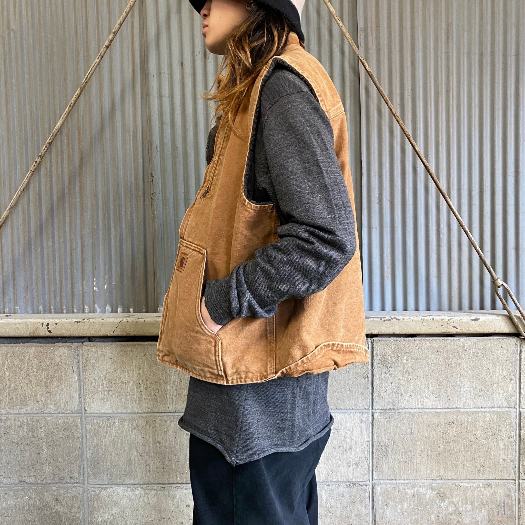 Carhartt カーハート ダック地 ボアワークベスト メンズL 古着