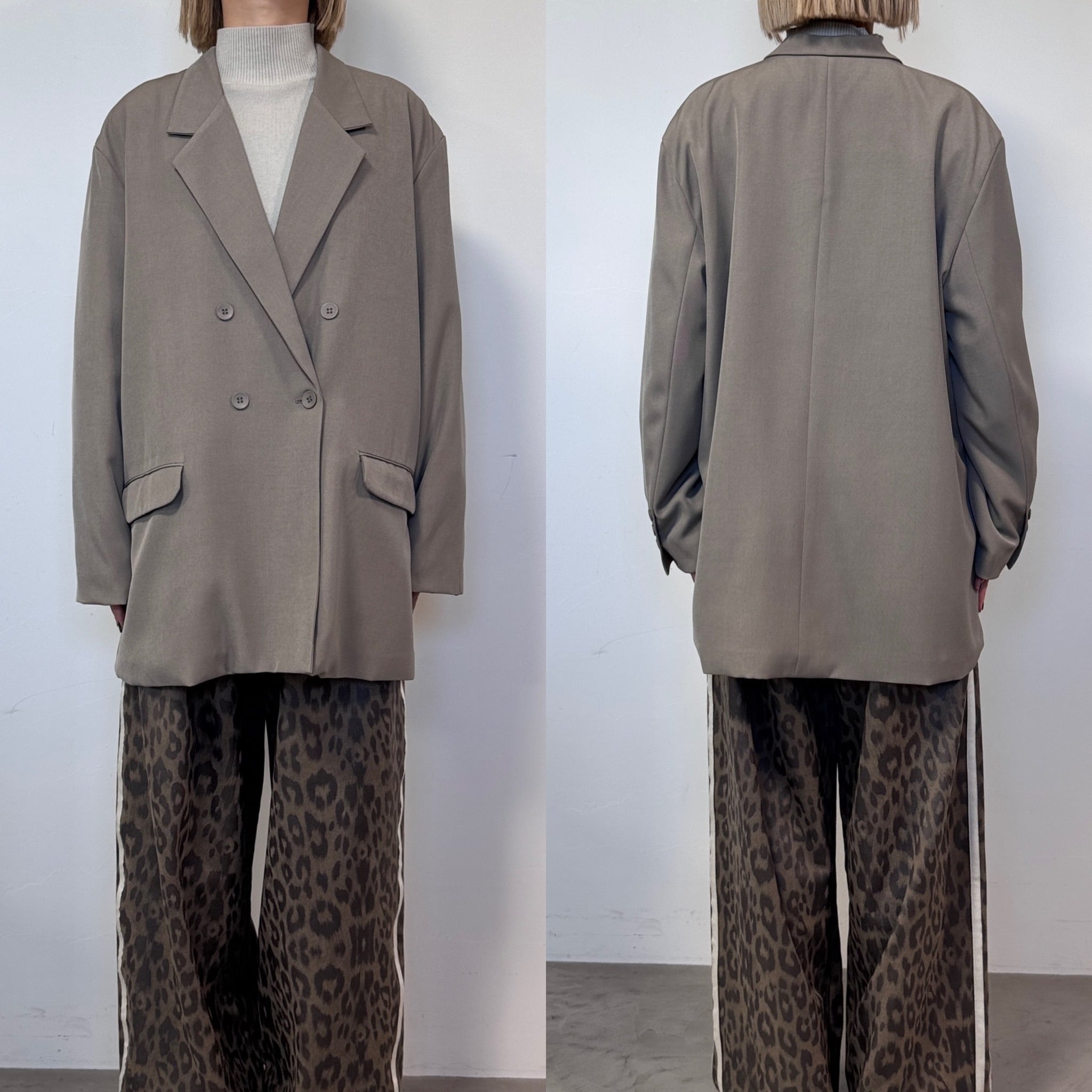 グレージュ テーラードジャケット リエディ Re:EDIT[新色追加]ダブルテーラードジャケット （グレージュ