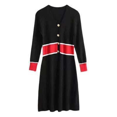 ◆セクシー Vネック ワンピース バイカラー 韓国 2パターン バイカラーVネックニットワンピース 全2色 | LILIANA