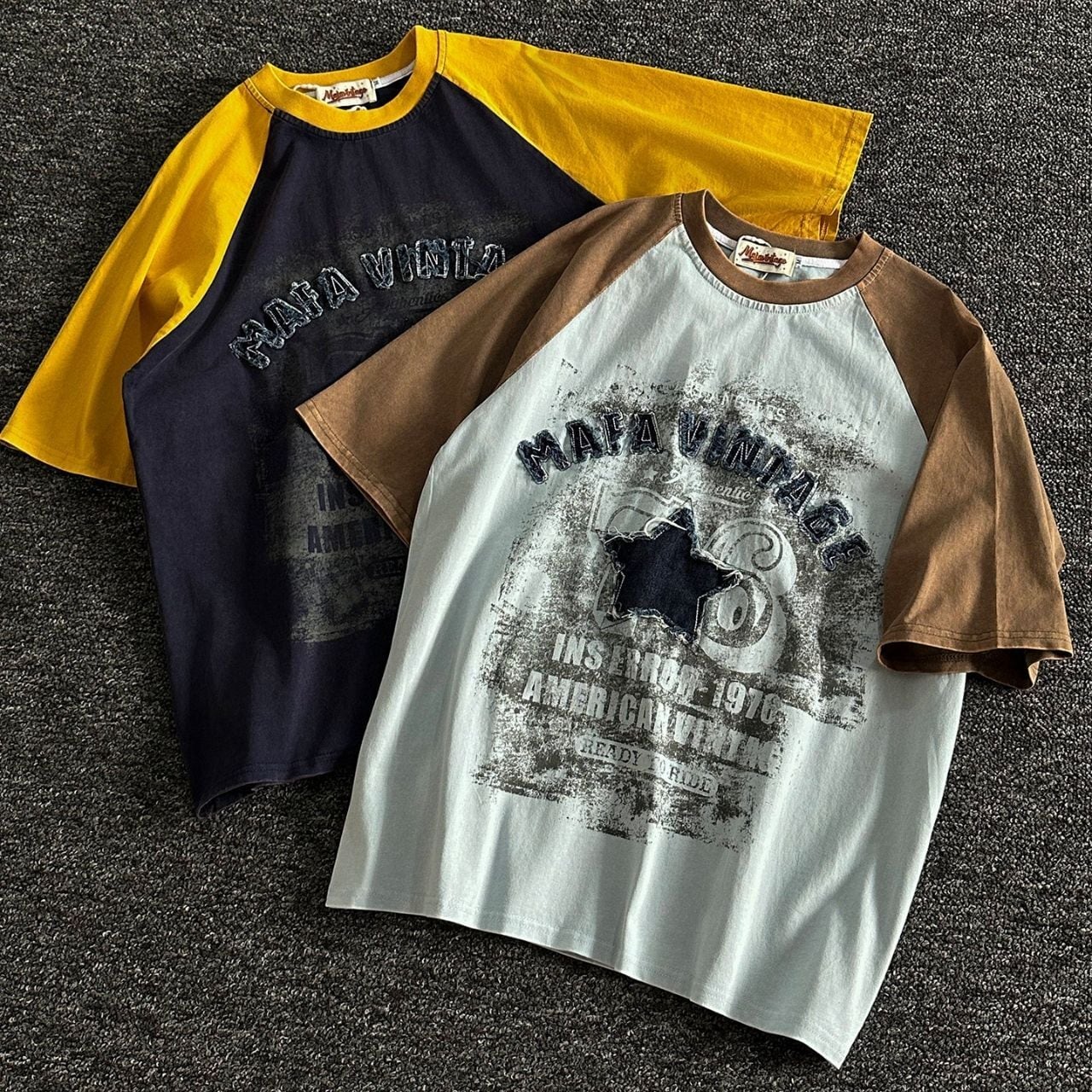 スターパッチヴィンテージライクラグランTシャツ 2col A00368