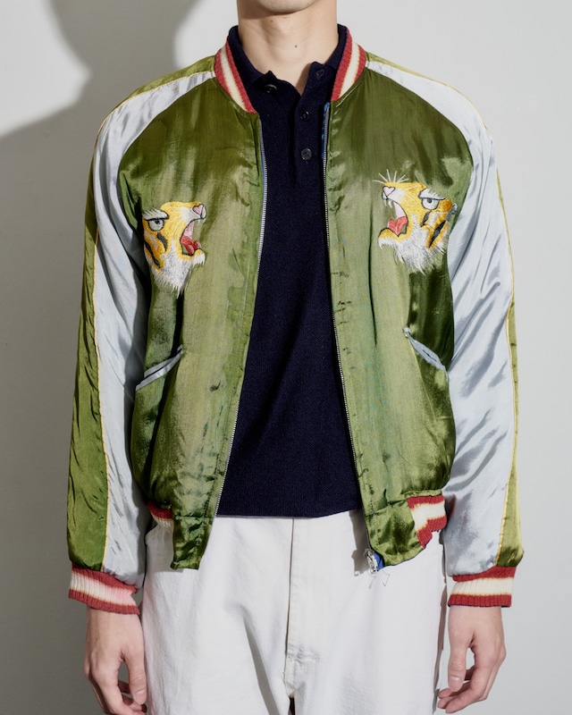 【美品】50s special souvenir jacket vintage U.S. military satin fabric blouson reversible made in JAPAN about size42(ML)  / 50年代 ヴィンテージ スカジャン スーベニア ジャケット リバーシブル サテン素材 アメリカ軍 ミリタリー 日本 駐留 ビッグサイズ 実寸42 ML程度 希少 ジャンパー T.T.S ジップ 激レア