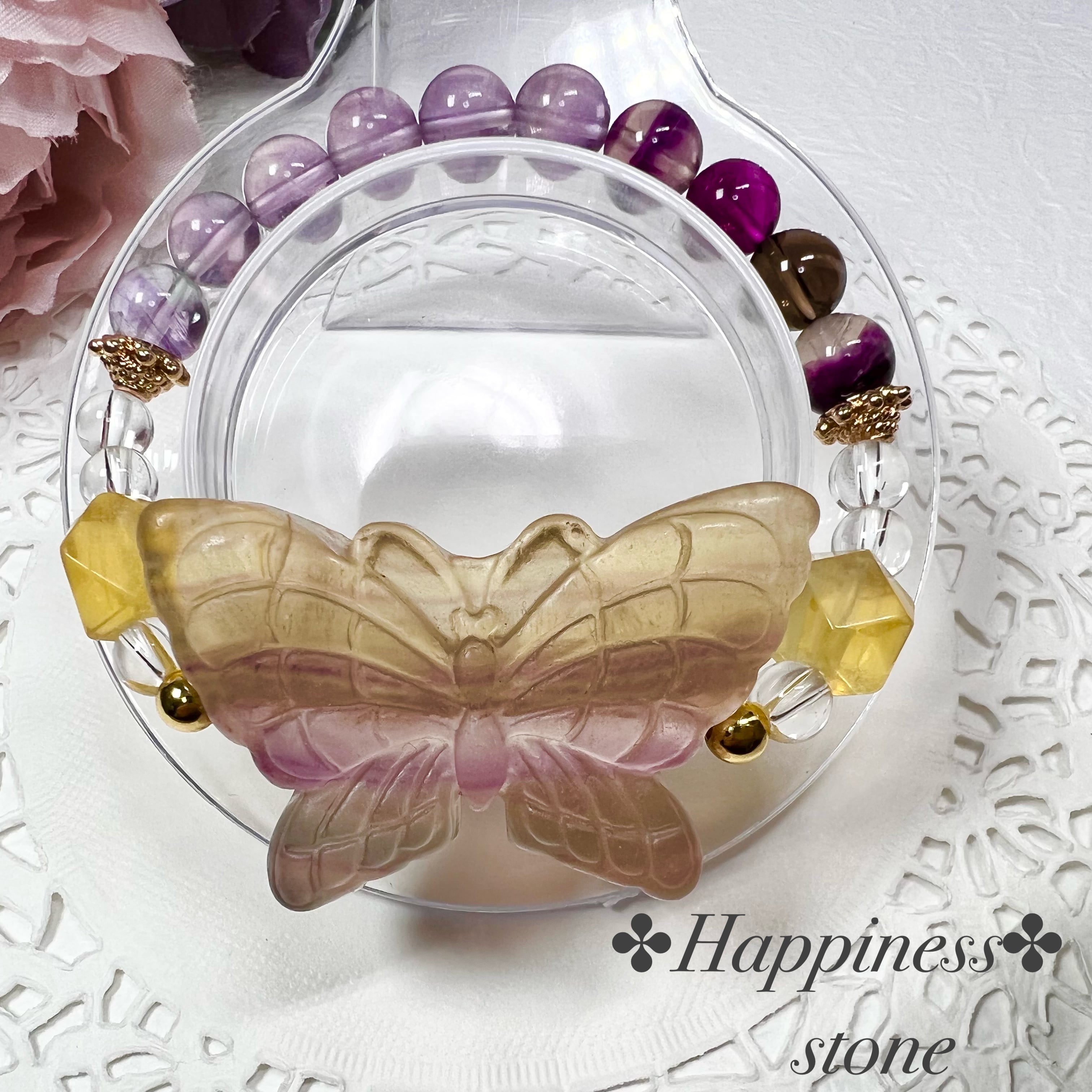 【フローライト蝶々ブレスレットεïз゜】天然石 パワーストーン