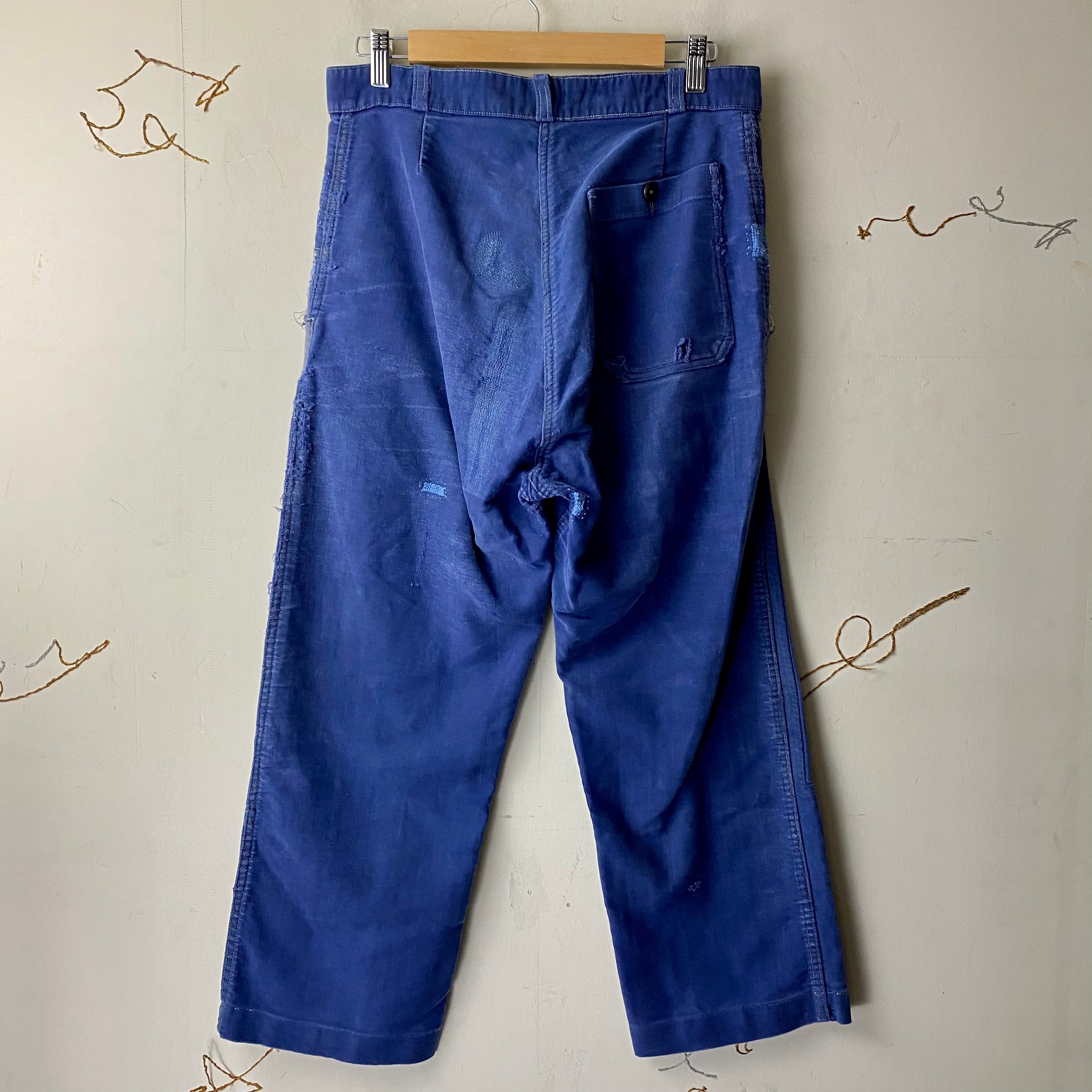 vintage 1940's french LE MONT SAINT MICHEL blue moleskin pants