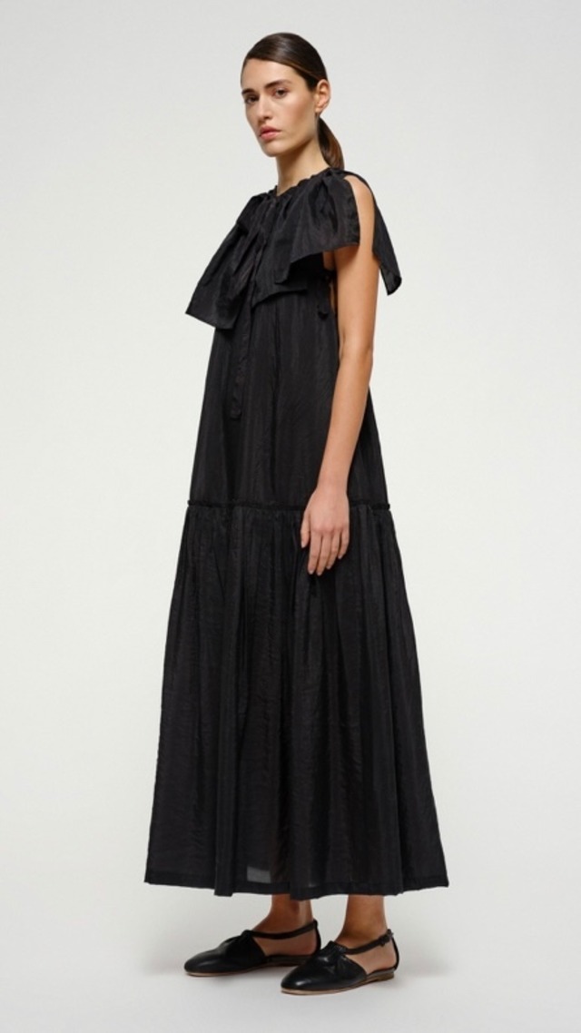 SARA LANZI -Sleeveless Dress w/cape ripstop- :BLACK