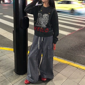 drawstring check wide-leg pants　J00231