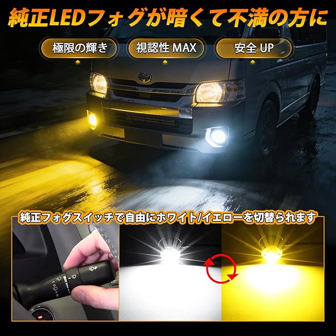 車 超爆光！2色切替式 L1B用 ライムイエロー×ホワイト フォグランプ！