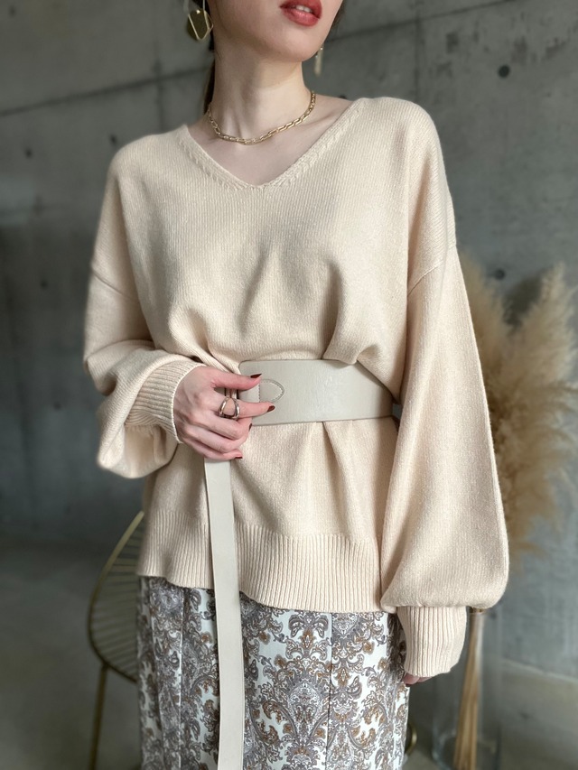 Vネックルーズニット【アイボリー】