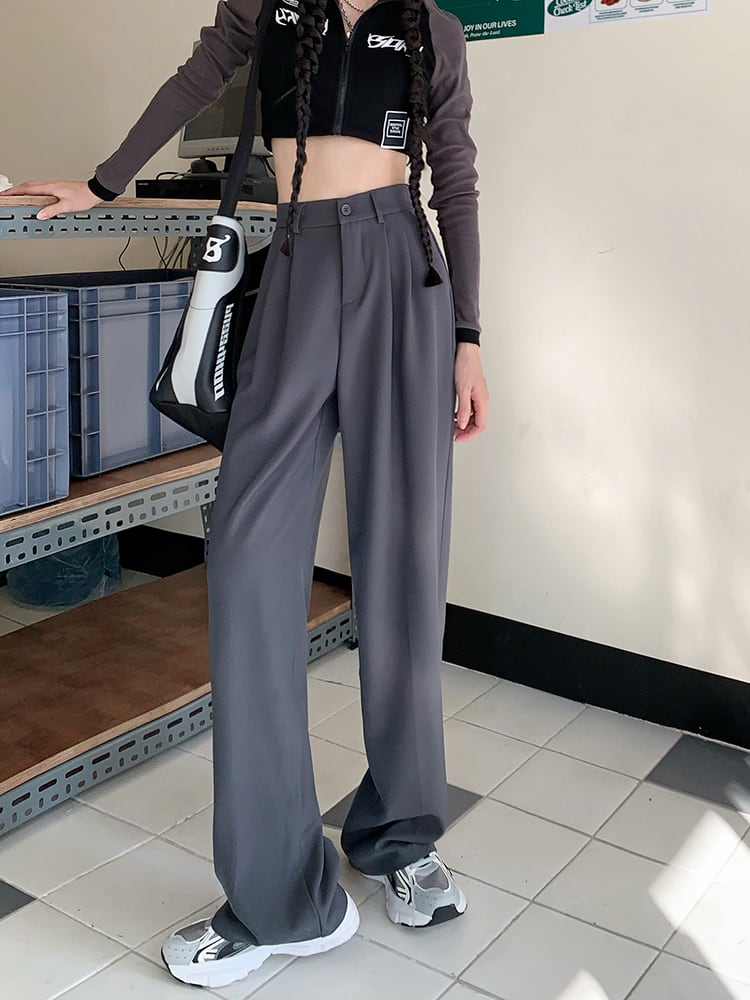 ロングパンツ 黒 カジュアル パンツ 韓国 ズボン ワイド ブラック レディース 通販