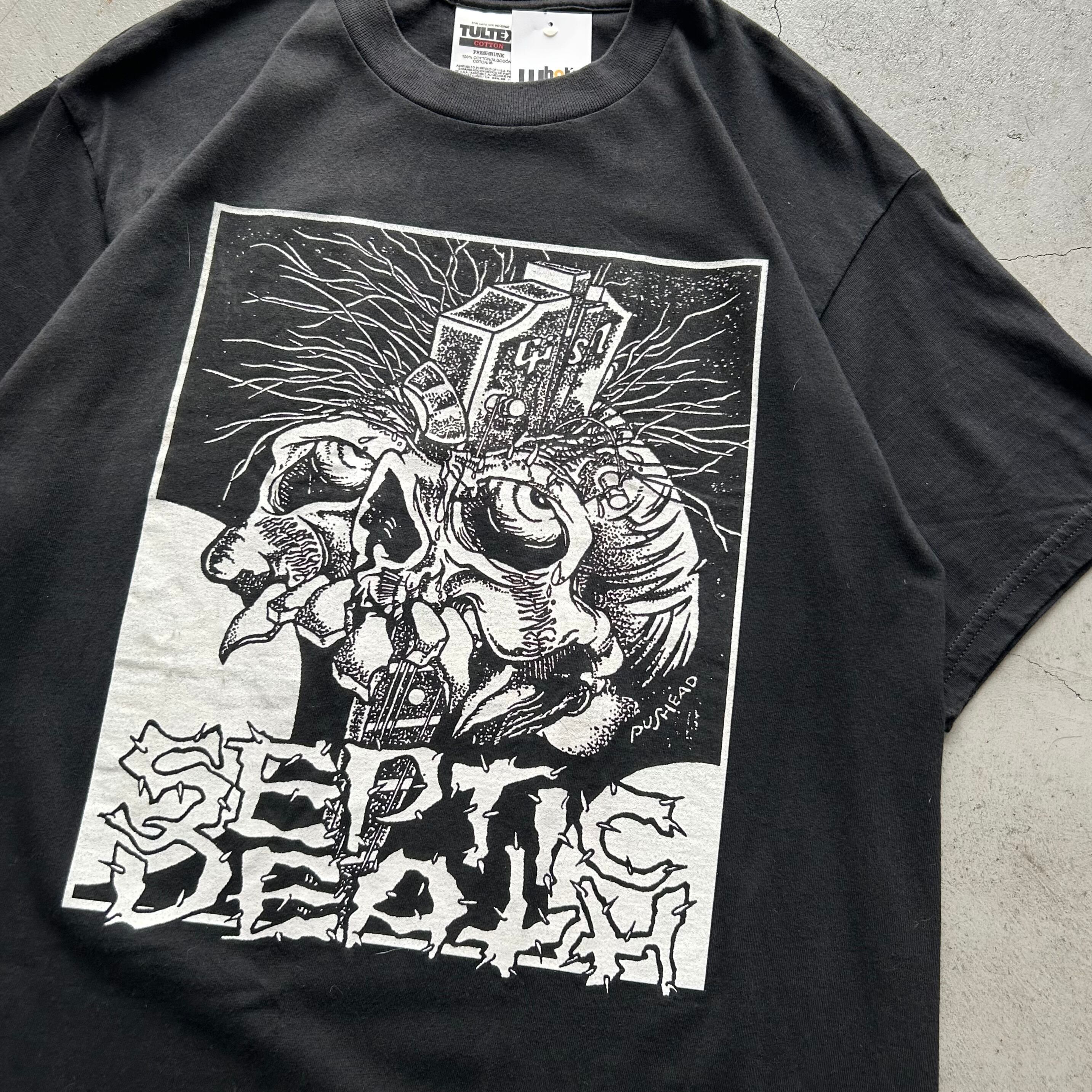 Pushead 、Septic Death関連のオリジナル。 Septic Death Vintage T Shirt 1990 Pushead Crossed Out Art
