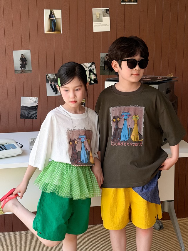 【KID】トリプルキャットプリント半袖Tシャツ - 7