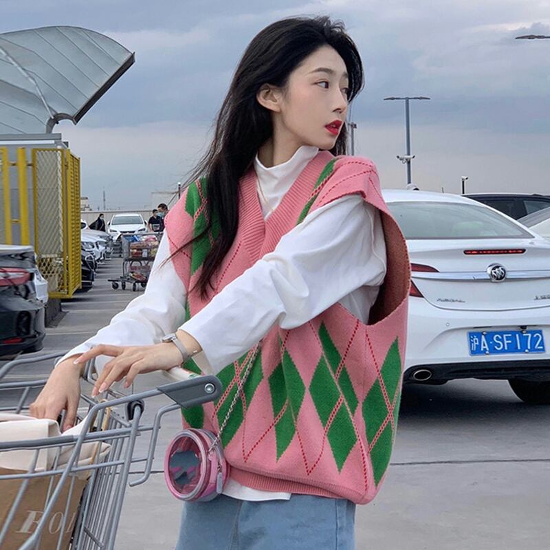 Vネックニットスプリングオータムセーター 春物 秋物 試着室57732225128