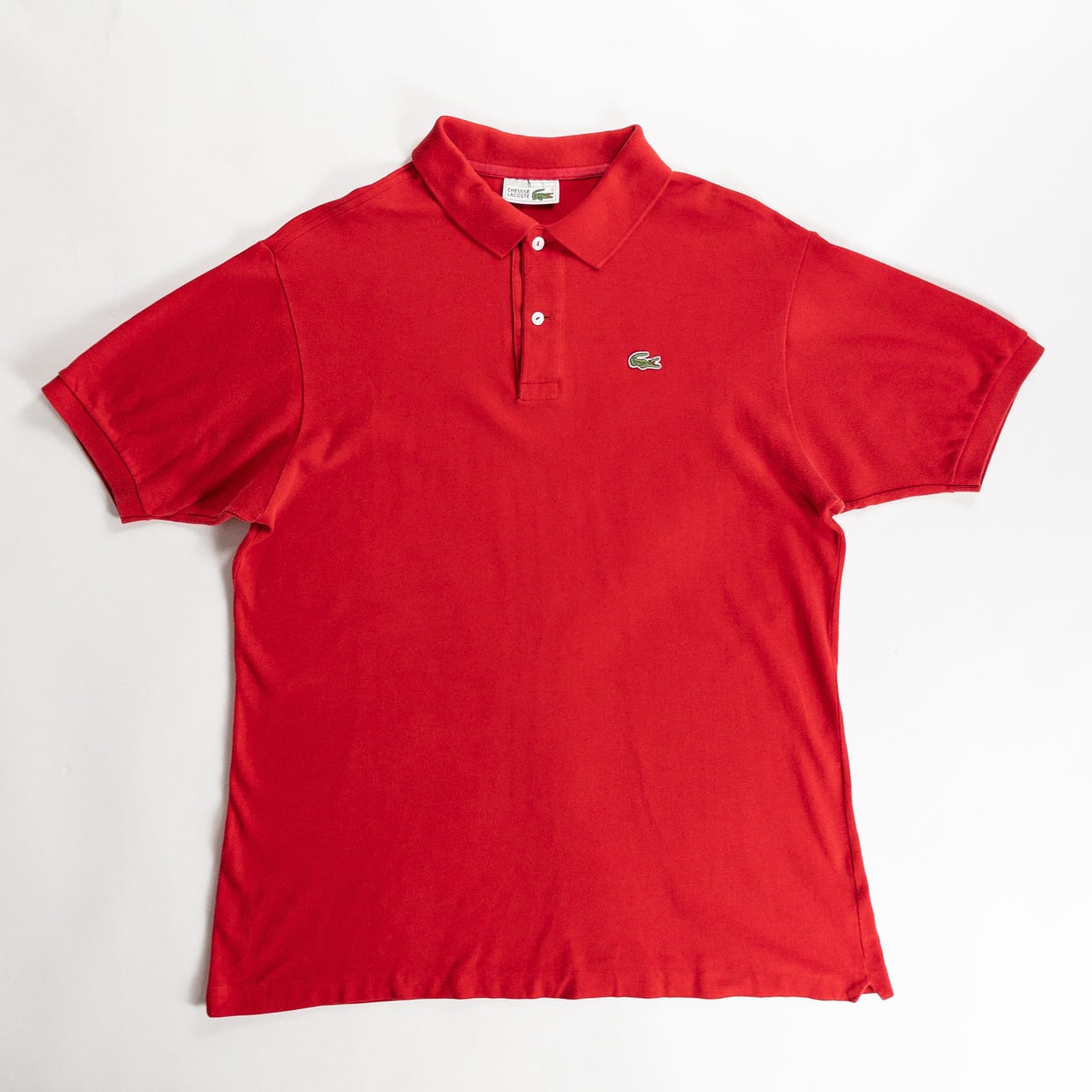 1980s "French LACOSTE" Red Cotton S/S Polo Shirt, Size6