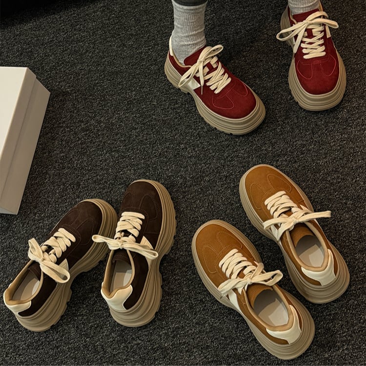 レースアップ 厚底 プラットフォーム スニーカー ◆3col L00236