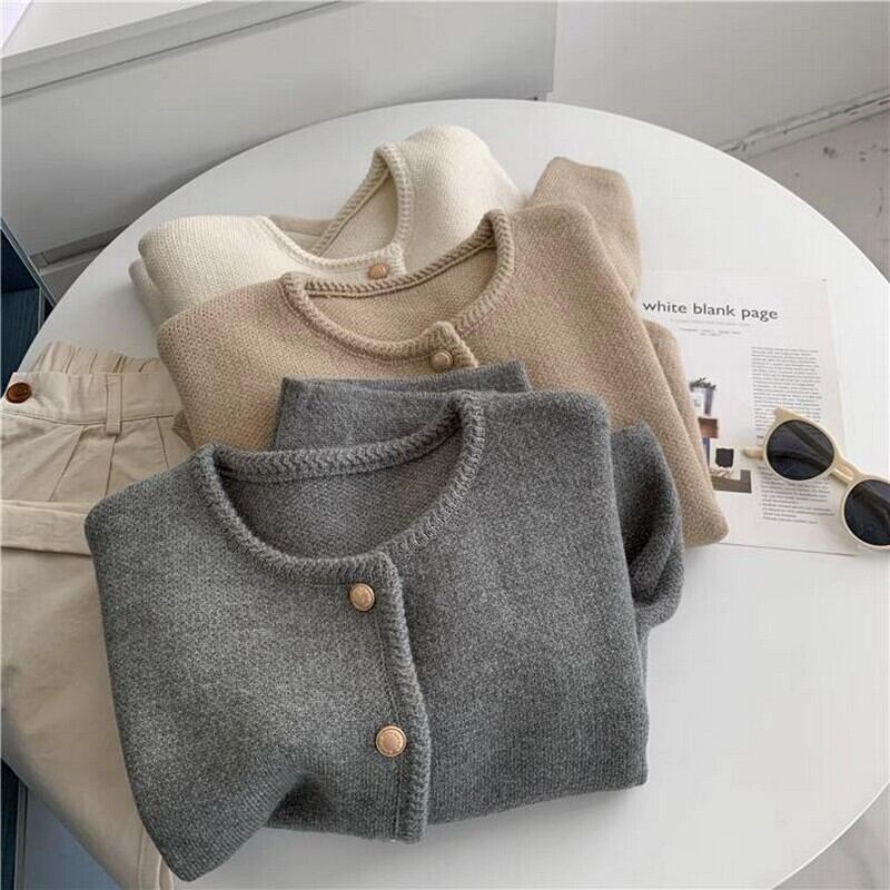 Round neck knit cardigan(3color)