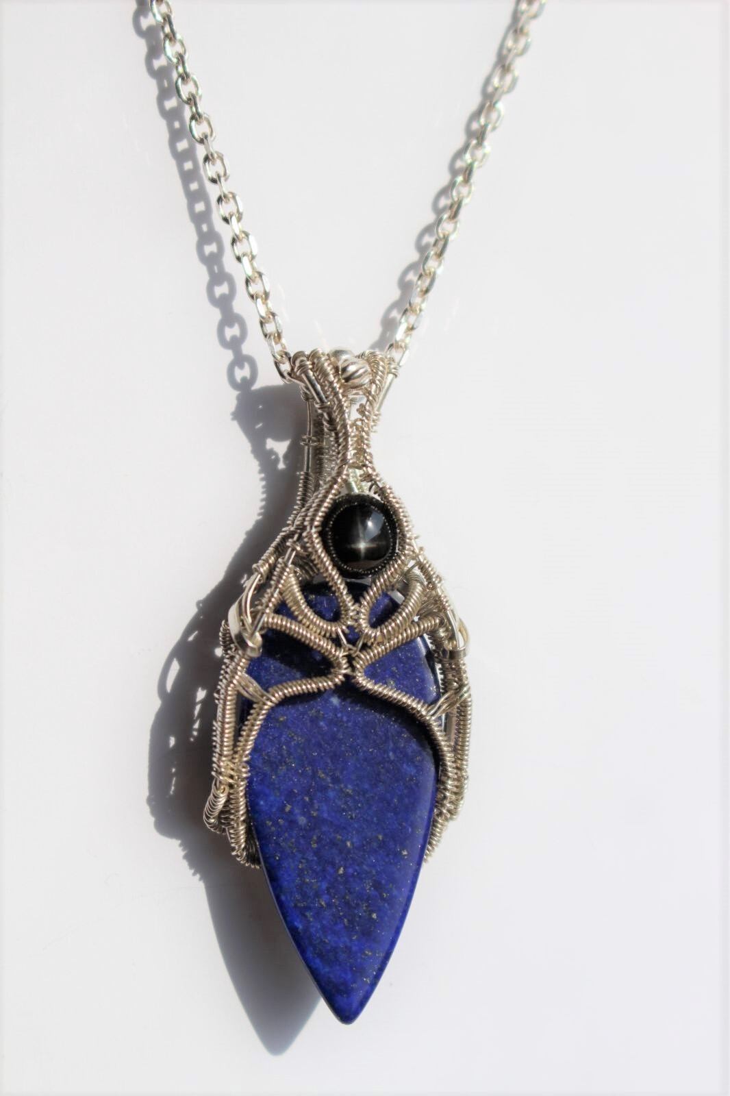 Lapis lazuli & Blackstar silver925 wirewrapping pendant