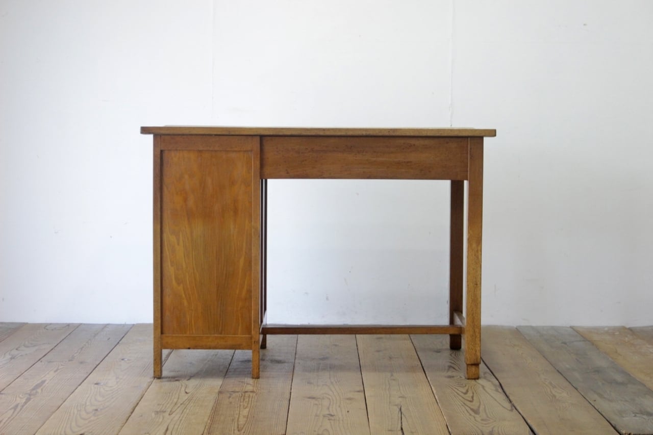 レトロ 片袖デスク 机 書斎 作業台 引き出し 抽斗 6杯 収納 木製 古道具